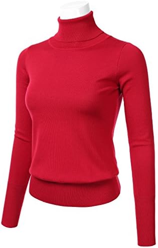 FLORIA Womens Stretch Knit Long Sleeve Soft Turtleneck Top Pullover Knit Sweater
