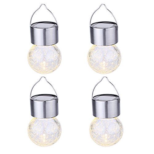 Solar Decorations Lights Outdoor Hanging Globe Light, Outdoor Decorative Garden Lamp LED Crackle Glass Lantern for Patio Yard Window Decor Party Tree , Set of 4