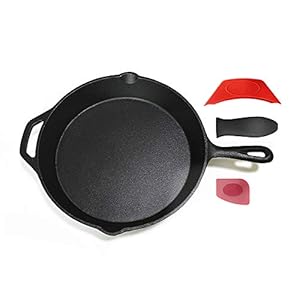 Pinnacle-Cookware-12inch-30cm-Pre-Seasoned-Large-Heavy-Duty-Cast-Iron-Round-SkilletFrying-Pan-Oven-Safe-Outdoor-Cooking-Black-Silicon-Handle-and-Red-Silicon-Scraper-Set-Included-37Kg Pinnacle Cookware - 12inch / 30cm Pre-Seasoned Large Heavy Duty Cast Iron Round Skillet/Frying Pan, Oven Safe, Outdoor…