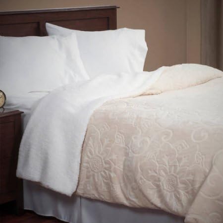 Somerset Home Floral Etched Fleece Blanket with Sherpa King Size - Vanilla