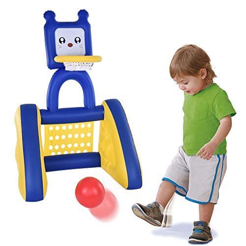 Bokeley Smart Shots Sports Center, 2-in-1 Children's Inflatable Basketball Football Rack Foldable Indoor Outdoor Toddler Toys Rack Kids' Entertainment (Multicolour)