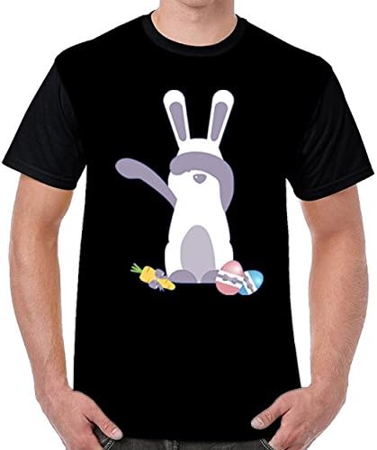 Aabigale Cute Dabbing Easter Bunny Mens Funny T-Shirts Casual Tops Black