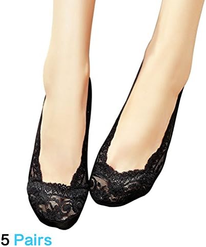 KJAHSLK Womens No Show Liner Socks Low Cut Silicone Grip Non-Skid Lace Loafer Footies Socks(Black)