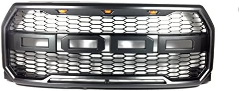 2015-2016-2017 FORD F-150 FRONT HOOD BUMPER GRILLE GRILL RAPTOR STYLE LED AMBER LIGHT INCLUDED (MATTE CHARCOAL GRAY)