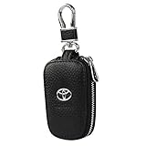 car Key Chain Keychain,Genuine Leather Car Smart Key caseKey Chain Keychain Holder Metal Hook and Keyring Zipper Bag for Remote Key Fob (Toyota)