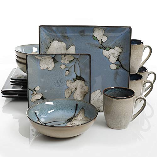 Gibson Elite Bloomsbury 16 Piece Reactive Glaze Dinnerware Set, Blue