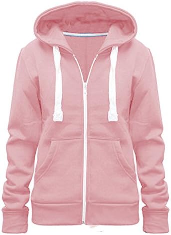 Home ware outlet Ladies Women Plain Color Casual Zip Hoodie Tops UK Size 8-28