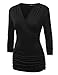 LL WT1255 Women's Deep V Neck 3/4 Sleeve Slim Fitted T-Shirt Casual Cross Surplice Wrap Tops XXXL Black