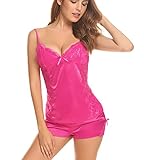 Aibrou Sexy Pajamas for Women Short Sets Lace Satin Lingerie Sleepwear Set