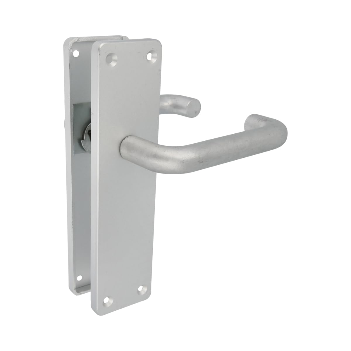 Amig - Door Handle with Plate | Door Handle for Inside or Outside | Material: Anodised Aluminium | Colour: Silver | Dimensions: 222 x 55 x 10 mm