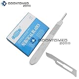 OdontoMed2011 Box of 100 Pieces Carbon Steel Scalpel Blade STERILE #15 with Free Handle # 3