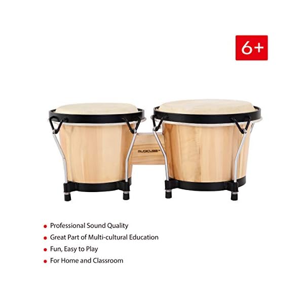 MUSICUBE Bongo Drum Set, 6” and 7” Percussion Instrument, Wooden and Metal Drum for Adult Kids Beginners Professionals… - Image 4