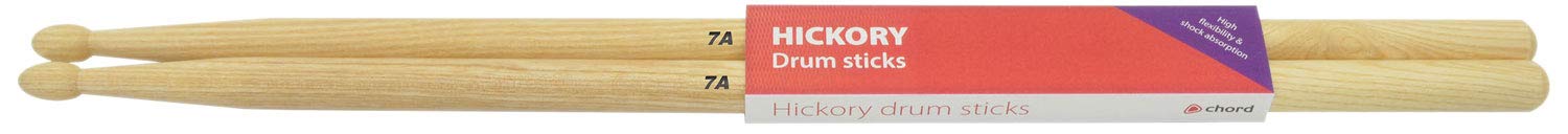 Chord | Hickory Drums Sticks Supplied in Pairs | 7A - Wood Tips