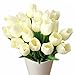 Bringsine Premium Artificial Flowers Real Touch Mini PU Tulips Bouquet Artificial Plants for Wedding Room Home Hotel Party Event Christmas Decor Multi Colors Available (10pcs, Cream White)