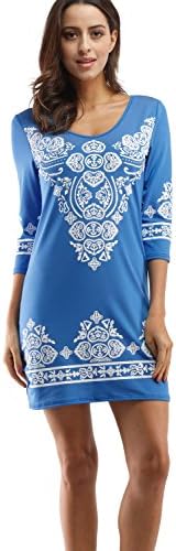Womens Tunic Scoop Neck Heart Printing Slimming Fashion Dress SkyBlue S