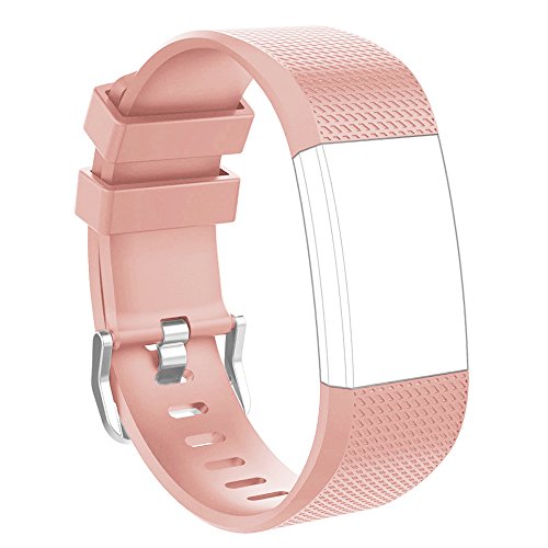 Fitbit Charge 2 Band, Mothca Soft Silicone Adjustable Replacement Sport Strap Bands for Fitbit Charge 2 Heart Rate + Fitness Smart Watch Wristband Accessory Classic Wearable Belt Bracelet(Pink, L)