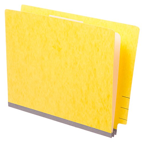 TAB Pressboard Classification Folder - End Tab, 1 Divider, 4 Fasteners, 2" Expansion, Letter Size - Canary, 10/Box