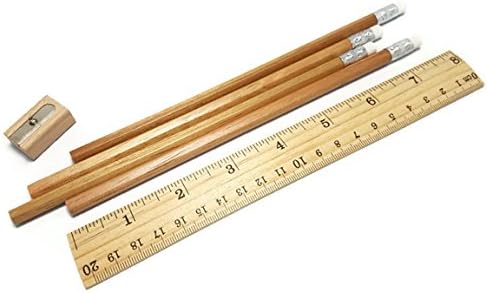 BUMOS Stationary Set Includes Pencil Ruler Wood Blade Pencil Sharpener, Gift Set (SE-A7)