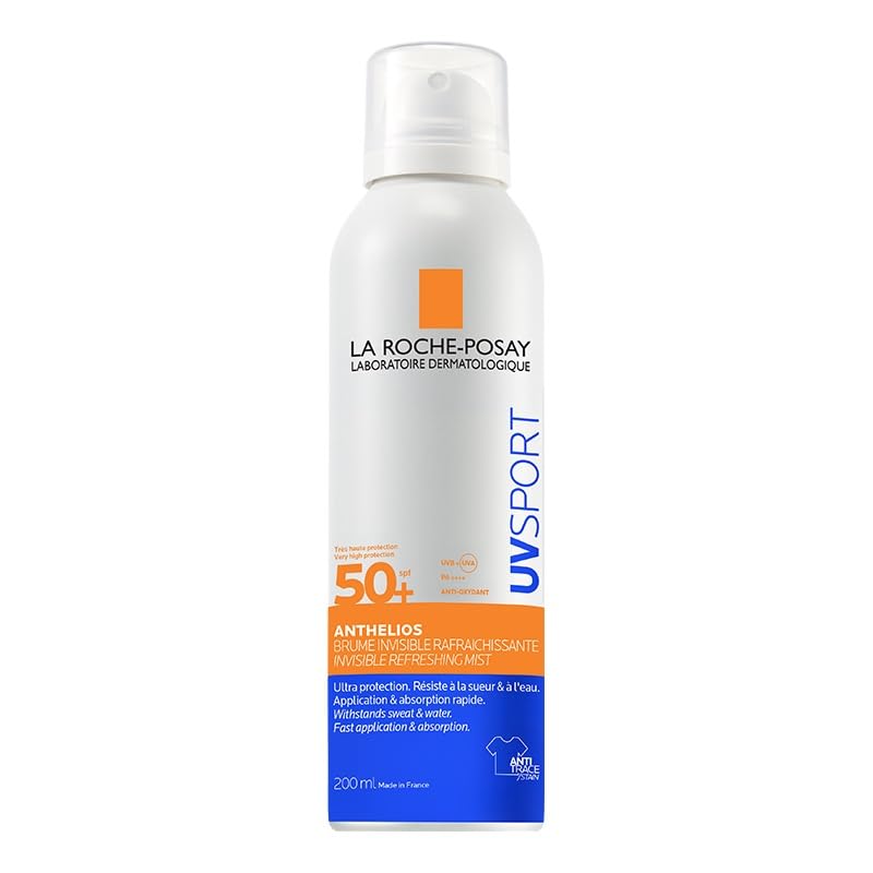La Anthelios UV Sport Bruma invisible refrescante SPF50+ de La Roche Posay, con vitminaE, glicerina y agua termal, para todos los tipos de piel, 200ml