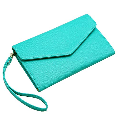 Krosslon Rfid Passport Holder Wristlet Travel Wallet Trifold Documents Organizer Slim Purse, Fit US UK CA Passport Cover Best Traveling Accessories for Women, Turquoise(213#)