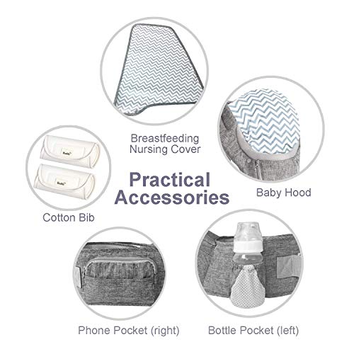 Bable 6in1 Baby Carrier with Hip Seat, 360 Ergonomic Front and Back