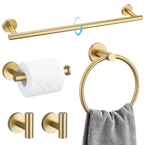 TQKAG 5 Piece Bathroom Accessories Set Brushed Gold Bathroom Hardware Set 23.6