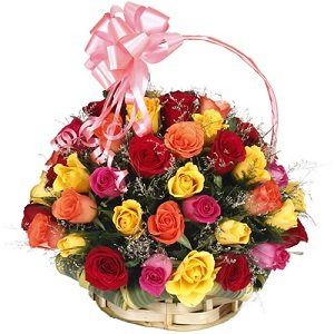 Floralbay Special Basket Arrangement of 40 Mix Roses Fresh Flowers