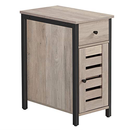 VASAGLE Lowell Narrow Side Table, Nightstand with Drawer, Shutter Door
