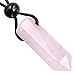 BestAmulets Lucky Gemstone Healing Crystal Point Terminated Rose Quartz Wand Pendant Necklace