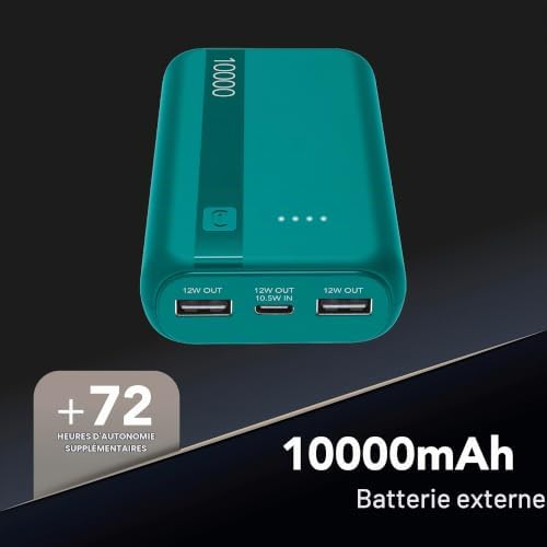 Batterie Externe Cellularline 10000 mAh avec USB-C in/Out + 2 Ports USB-A – Recharge Multiple et témoin LED – Bleu