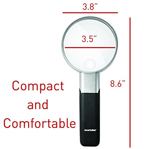 Securityman Hand Held Magnifying Glass with Light and Stand (2 Bright LEDs) 3X 5X Illuminated Magnifier Lens for Seniors, Reading, Macular Degeneration, Maps, Jewelry, Repair, Hobbies & Stamps, etc. - Thumbnail 6