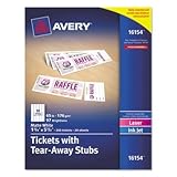 Printable Tickets w/Tear-Away Stubs, 1-3/4 x 5-1/2, Matte White, 200 Tickets/Pk, Sold as 200 Each