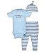 Gerber Baby Boys' 3-Piece Onesies Bodysuit, Pant and Cap, Gray/Light Blue, Newborn