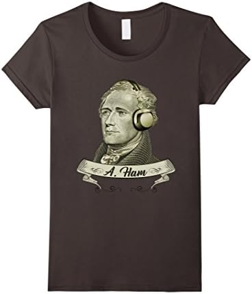 Women's Hamilton Listening to Music T-shirt - Funny Headphones Tee Large Asphalt