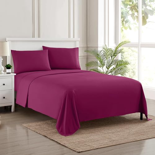 Set di lenzuola a 1800 fili, morbide lenzuola in microfibra spazzolata di qualita egiziana, set di biancheria da letto di lusso con lenzuolo piano, lenzuolo con angoli, 2 federe