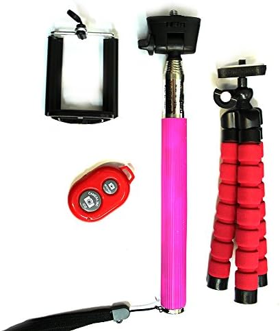 Photograph Selfie Stick for any Smartphone with Bluetooth Remote Pink