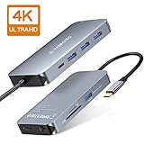VANMASS USB C Hub, 9 in 1 Premium USB C Adapter, Thunderbolt 3 Hub, Type C to HDMI, RJ45 Gigabit Ethernet Port, 90W Power Delivery, 4 USB 3.0 Ports, TF/SD Card Reader Compatible with USB C Devices