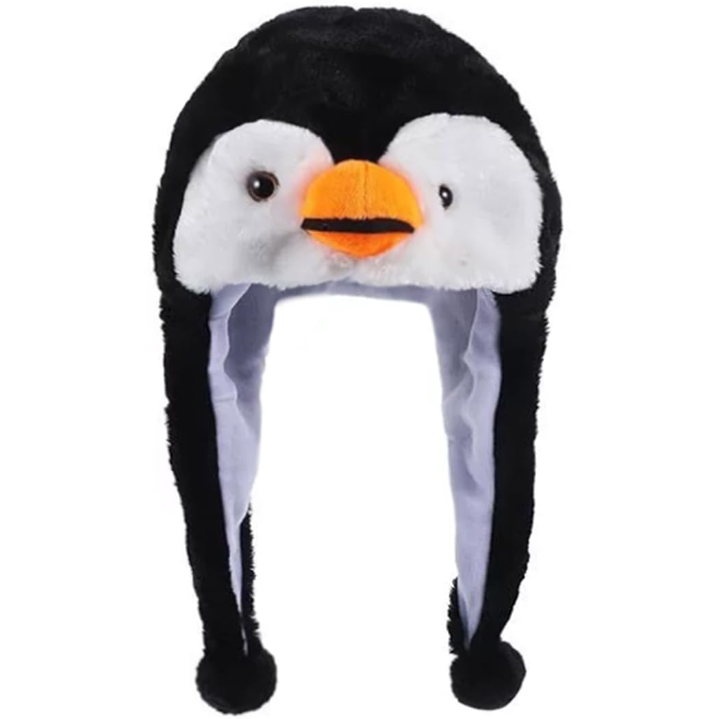 Naichuo Plush Animal Hat with Ear Flaps, Cozy Novelty Party Cap for for Kids Teens Adults Halloween Christmas(Penguin)