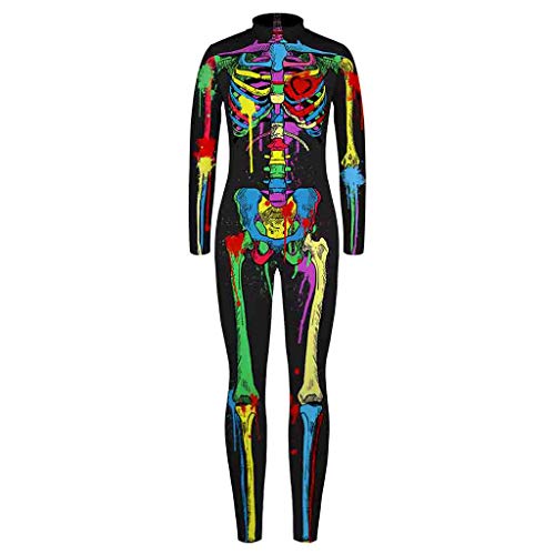 charmsamx Kids Halloween Jumpsuit Cosplay Costume Skeleton Printed Bodysuit Lifelike Novelty Skull Tights Halloween Costumes for Boys Girls - Thumbnail 3