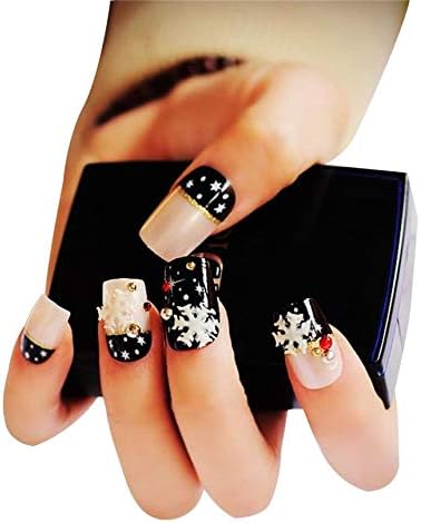 JINDIN 24 Sheet Christmas Fake Nail Tips Acrylic Fake Nails for Women Girls Full Cover Nail Tips with Snowflake Design