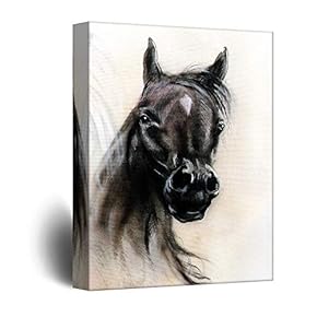 Canvas Wall Art - Black Horse Portrait - Giclee Print Gallery Wrap Modern Home Art Ready to Hang - 12x18 inches