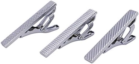 Valoven 3 Pieces Handmade Gift Boxed Silver Tone 1.5 Inches Skinny Tie Clip Set for Mens