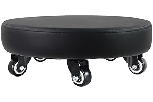 WKWKER Modern Roller Seat 360° Rotating PU Leather Rolling Stool Floor Stools with Universal Caster Ottoman Step Stools Fitness Sport H：4.7" Swivel Wheels for Home Garage Shop (Black)