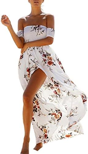 InStylish Women's Floral Off the Shoulder Split Chiffon Maxi Beach Dress for Wedding Party