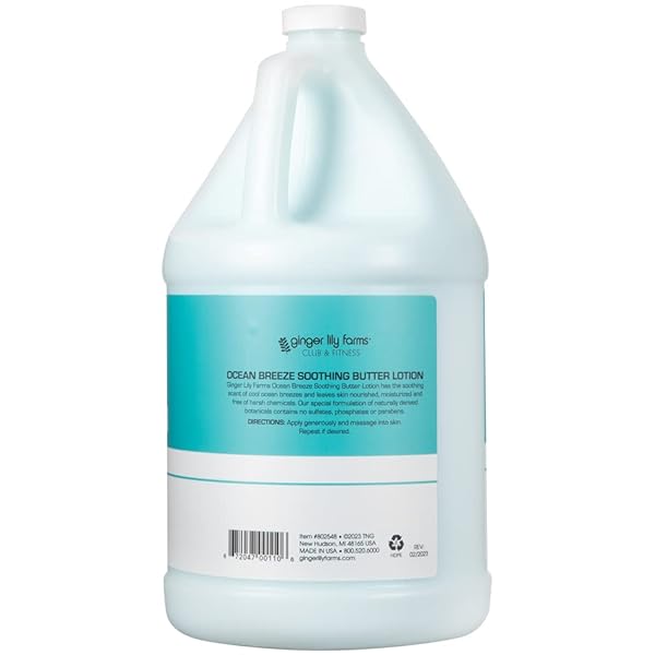 GINGER LILY FARMS CLUB & FITNESS SOOTHING BUTTER LOTION FOR DRY SKIN, 100% VEGAN & CRUELTY-FREE, OCEAN BREEZE SCENT, 1 GALLON (128 FL OZ) REFILL