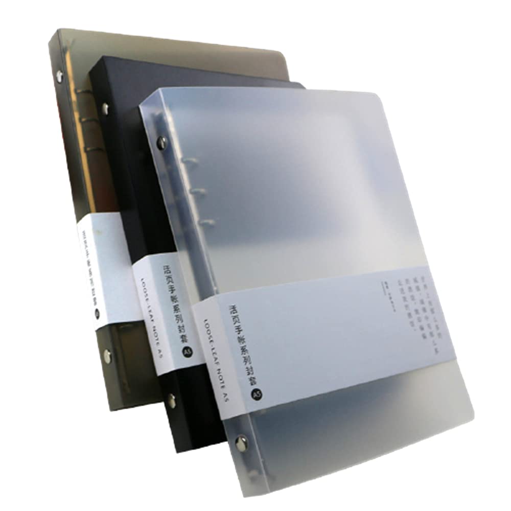 Photo 1 of 3 Pack A5 A6 B5 Round Ring Binder Cover 6-Ring 9-Ring PVC Binder Covers Refillable Notebook Loose Leaf Binder Protector (A5, White+Black+Coffee)