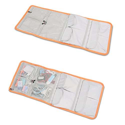 Toiletry Cosmetic Bag with Hanging Hook, Glovion BUBM Electronics Accessories Organizer, Portable Traveling Carry Case, Roll-Up Gear Storage Bag for Bathroom Make up - Grey