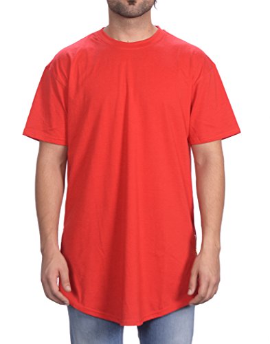 Cloak and Dagger Men's Scallop Bottom Basic Elongated Tee with Side Zippers Red Medium