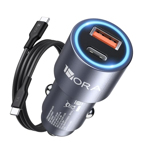1 Hora Cargador para Auto 38W con 2 Puertos USB-C y USB-A, PD 20W y QC 3.0 18W con Cable USB C a USB C, Compatible con iPhone 17/16/15 Pro MAX, Galaxy S25 Ultra, Pixel y Android (1 Paquete)