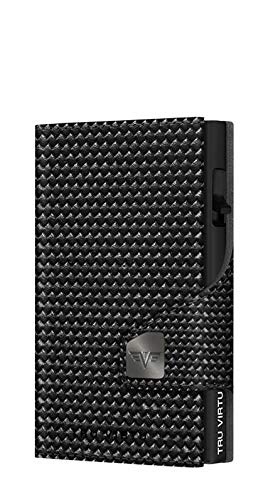 Tru Virtu® Card Holder Click & Slide Diagonal Carbon Black/Black I Credit Card Holder Wallet I Card-Holder-RFID-NFC-Protection I Wallet Made of Real Italian Leather I Purse I Slim Wallet